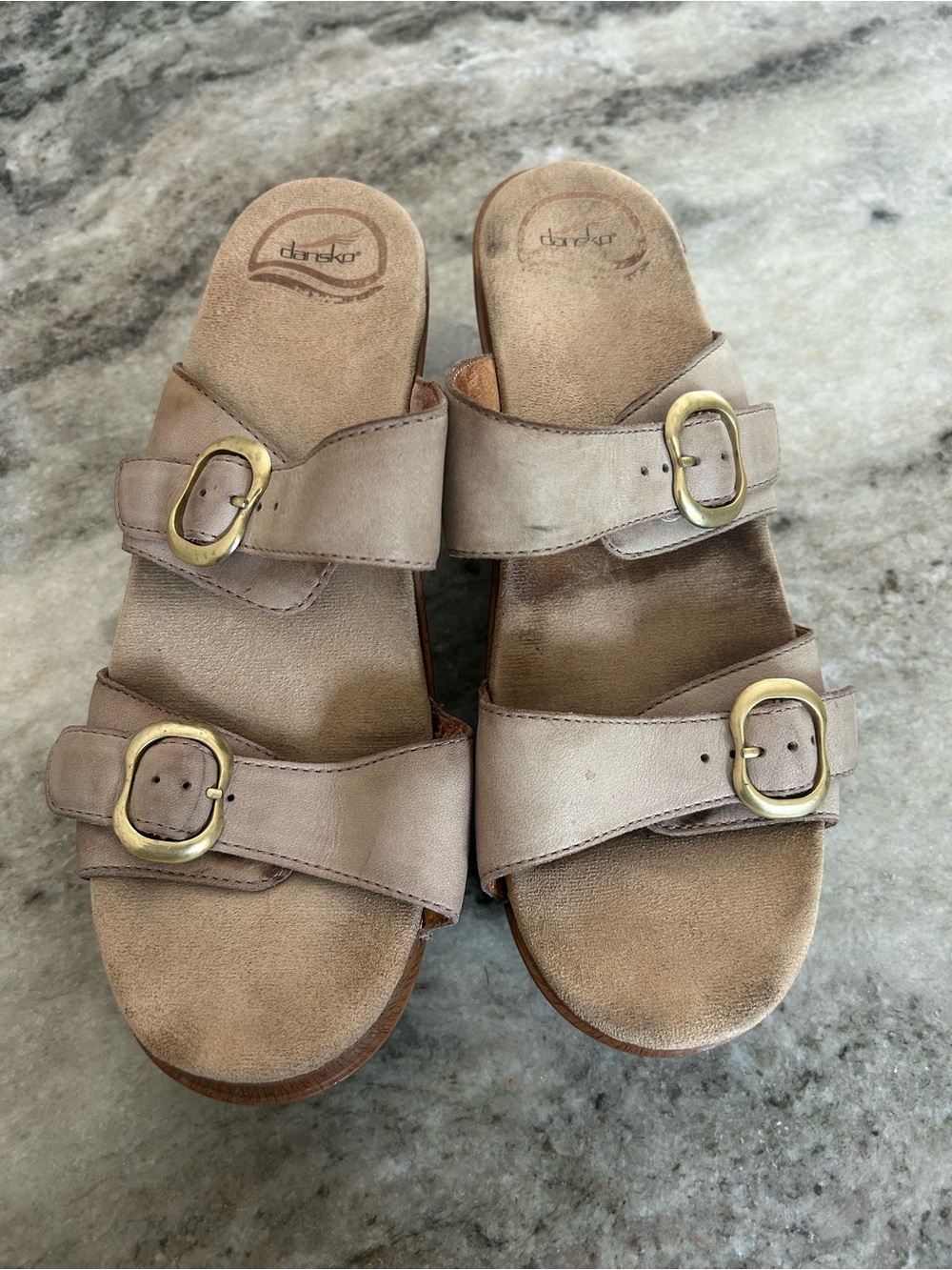 Dansko Women’s Taupe Double-Buckle Slide Sandals size 10